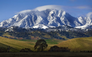 Snowy mountain fence tree lake - murata range free wallpaper