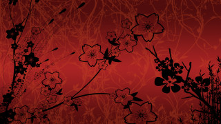 Red black floral butterfly tree - modern european ink painting free wallpaper for desktop