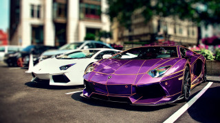 Purple white car parking lot - car free wallpaper