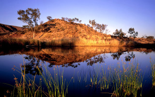Lake hill grass sky autumn - albert namatjira free wallpaper