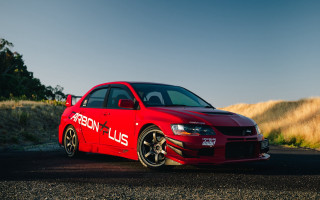 Red car cubofuturism forest road - the side of a road next free wallpaper