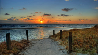 Sunset beach path ocean bridge - a path free wallpaper