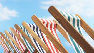 Beach chairs striped sky clouds - fabric free wallpaper for desktop