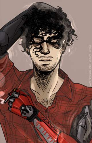 Man redshirt blackhat robot portrait - a black object free wallpaper for mobile