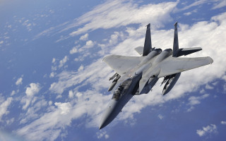 Fighter jet clouds blue sky 6 - a few white cloud free wallpaper