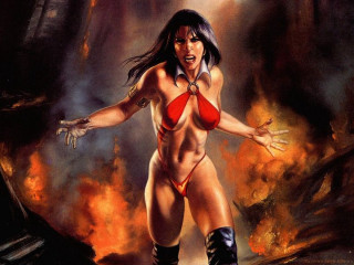 Woman bikini boots fire flames - giantess art free wallpaper