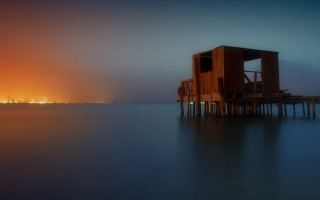 Wooden structure water pier night - water next free wallpaper