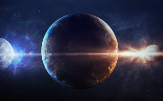 Space sun planets star aurora - two planet free wallpaper