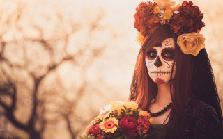 Woman flower skeleton makeup gothic - makeup free wallpaper