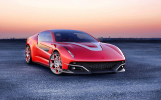 Red sports car sunset city 2 - vorticism free wallpaper