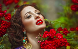 Woman redlipstick flower roses fashion - red rose free wallpaper