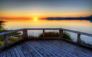 Wooden deck sunset water boat - a wooden deck free wallpaper