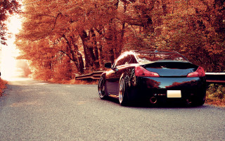 Black sports car woods bridge - a black sports car free wallpaper