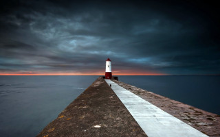 Lighthouse pier cloudy sky precisionism - a lighthouse free wallpaper