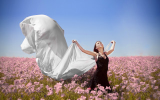 Woman flower field white sheet - daphne mcclure free wallpaper for desktop