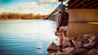 Woman rocks water bridge camera - cosplay free wallpaper for desktop