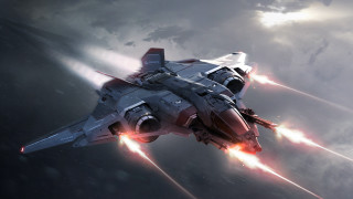 Futuristic fighter jet clouds lights - star citizen halo free wallpaper