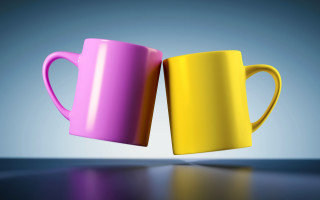 Coffee mugs yellow pink 3d - the other free wallpaper