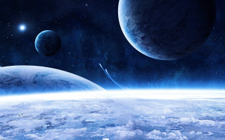 Space planets clouds stars glow - a group of planets free wallpaper