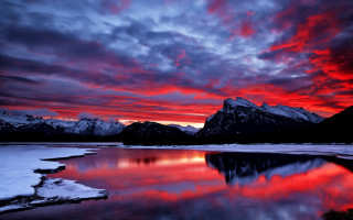 Red sky reflection mountains snow - vibrant colour free wallpaper