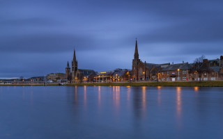 Cityscape bridge river night lights 2 - the building and water free wallpaper