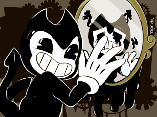 Cartoon character smiling mirror self - a creepy expression free wallpaper