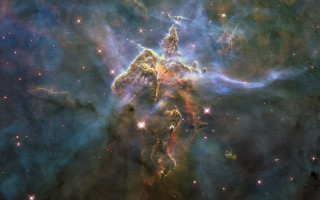 Starcluster bluegreen center space art - star and dust free wallpaper for desktop