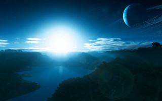 Blue sky sun clouds water - a. hardy free wallpaper