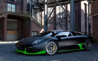 Black green sportscar building staircase - sports car free wallpaper for desktop
