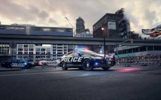 Police car city bridge train - a train free wallpaper for desktop