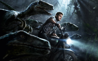 Man motorcycle dinosaur forest flashlights - neoprimitivism free wallpaper