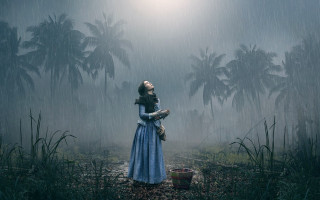 Woman blue dress rain flower - the rain free wallpaper for desktop
