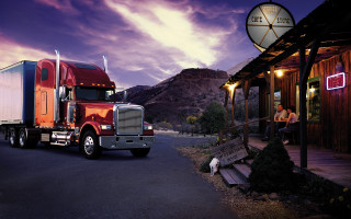 Red semi truck porch man - carl walter liner free wallpaper