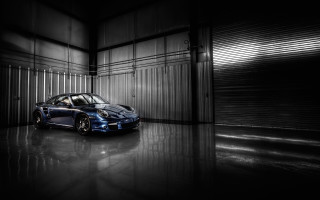 Blue sports car garage detailed - a garage free wallpaper for desktop