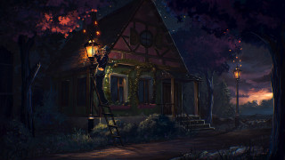 House lantern ladder autumn shrine - a lantern free wallpaper for desktop