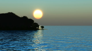 Sunset moonlight island tree water - a small island in the middle of the water free wallpaper