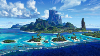 Tropical island castle clouds blue - a tropical island free wallpaper