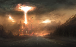 City mushroom apocalyptic fantasy birds - apocalyptic free wallpaper