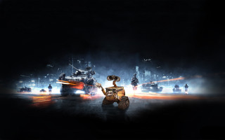 Robot street night city lights - a robot free wallpaper for desktop