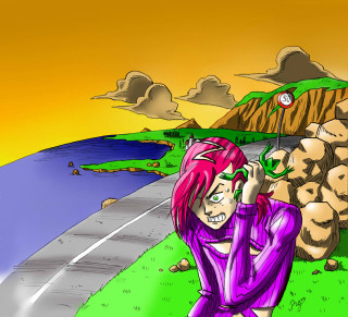 Pink haired giantess woman road - pink hair free wallpaper for tablet