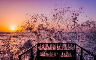 Wave rail sunset boat autumn - a boat in the foreground free wallpaper for desktop