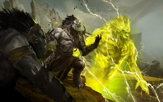 Horned man demon lightning storm - chris rahn free wallpaper