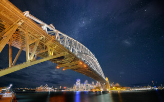 Bridge water starry sky city - a bridge free wallpaper
