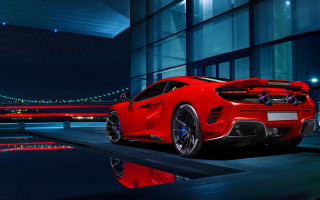 Red sports car night bridge - a building free wallpaper