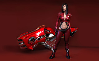 Woman red suit motorcycle digital - a red motorcycle free wallpaper