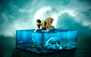 Woman ocean shark surrealism animals - in the ocean free wallpaper