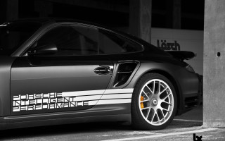Porsche gtr black white car - the door open free wallpaper