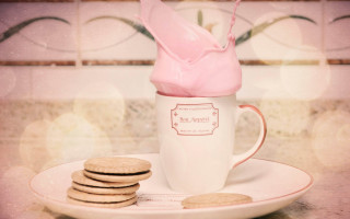 Milk cookies pink liquid still - product photography free wallpaper