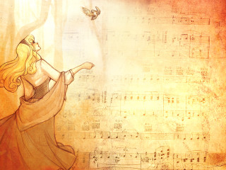 Woman bird flying music notes - charlie bowater free wallpaper for desktop