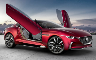 Red car doors open city - a concrete surface free wallpaper